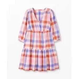 Hanna Andersson Picnic Plaid Dress 3/4 sleeves Pink Blue Orange White Size Small